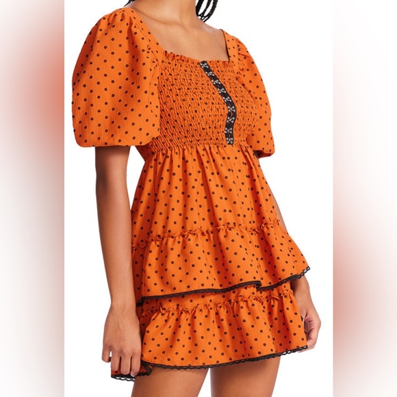 Betsey Johnson Dresses & Skirts - NWT BETSEY JOHNSON DITSY-FLORAL HOOK/EYE-BODICE BABYDOLL DRESS, RED OCHRE, SZ L